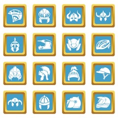 Helmet icons set vector sapphirine square isolated on white background 