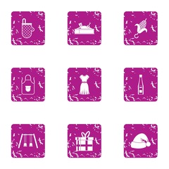 Woman in kitchen icons set. Grunge set of 9 woman in kitchen vector icons for web isolated on white background