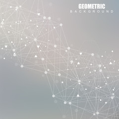 Geometric abstract background with connected line and dots. Structure molecule and communication. Scientific concept for your design. Medical, technology, science background. Vector illustration.