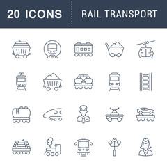 Set Vector Line Icons of Rail Transport.