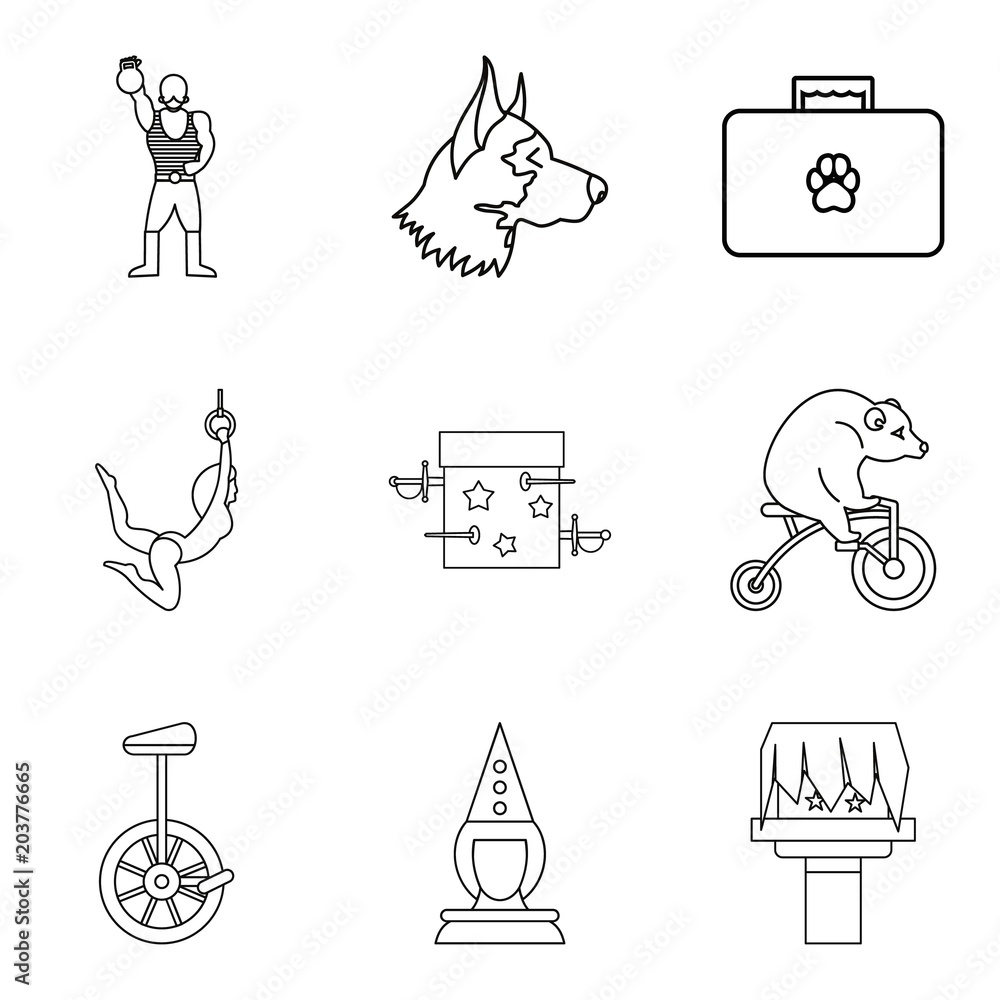 Aufkleber funny zoo icons set. outline set of 9 funny zoo vector icons for web isolated on white background