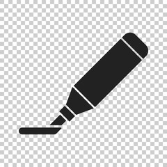 Highlighter marker pen icon in flat style. Highlight illustration on isolated transparent background. Office stationery concept.