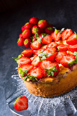 American strawberry cheesecake with mascarpone and cream cheese