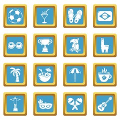Travel Brazil icons set vector sapphirine square isolated on white background 