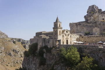 Fototapeta na wymiar st.Peter Caveoso church on Matera rocky ravine, Italy