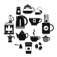 Tea icons set in simple style. Coffee set collection isolated vector illustration