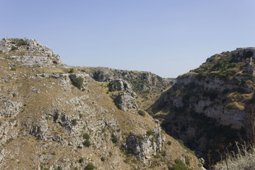 scenic landscape surrounding Matera city in Italy