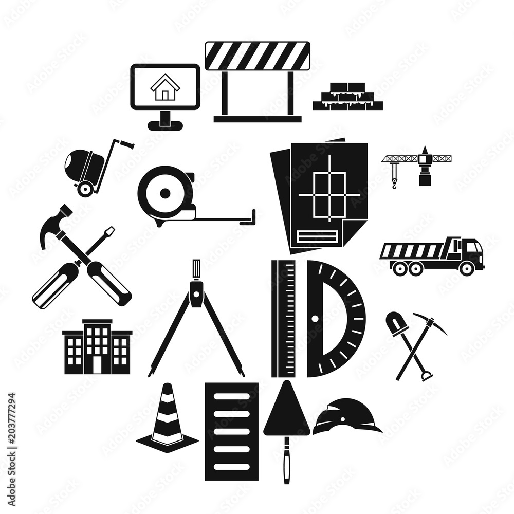 Poster icons set in simple style. building tools set collection vector illustration