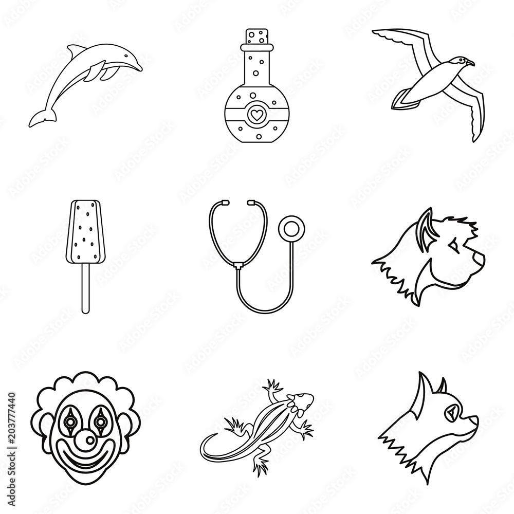 Poster water zoo icons set. outline set of 9 water zoo vector icons for web isolated on white background