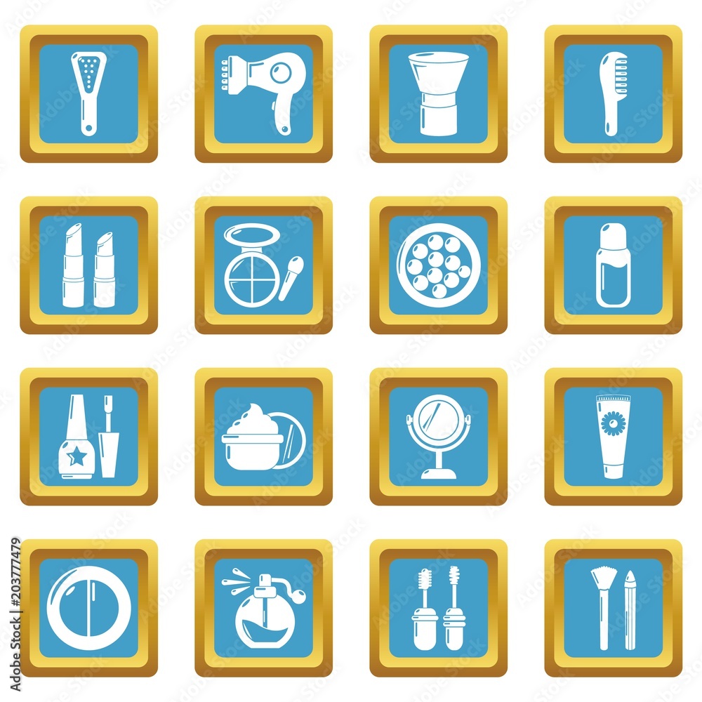 Poster cosmetics icons set vector sapphirine square isolated on white background