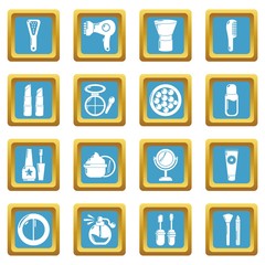Cosmetics icons set vector sapphirine square isolated on white background 