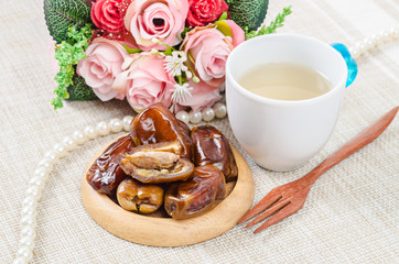 Dried date palm fruits.
