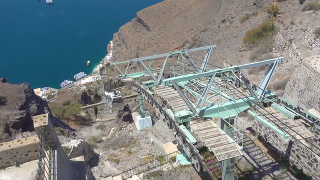 Santorini cable car - moving up cabins