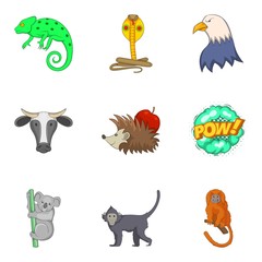 Naklejka premium Zoo close icons set. Cartoon set of 9 zoo close vector icons for web isolated on white background