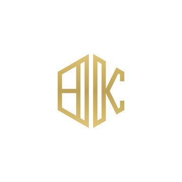 recommend clip art: Initial letter BK, minimalist line art hexagon shape logo, gold color