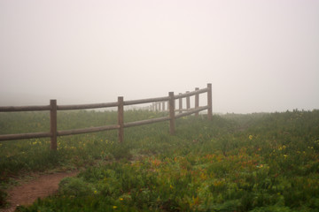 Obraz premium Wooden fence in the fog