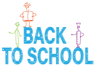 Back to school doodle banner with cute stick figures