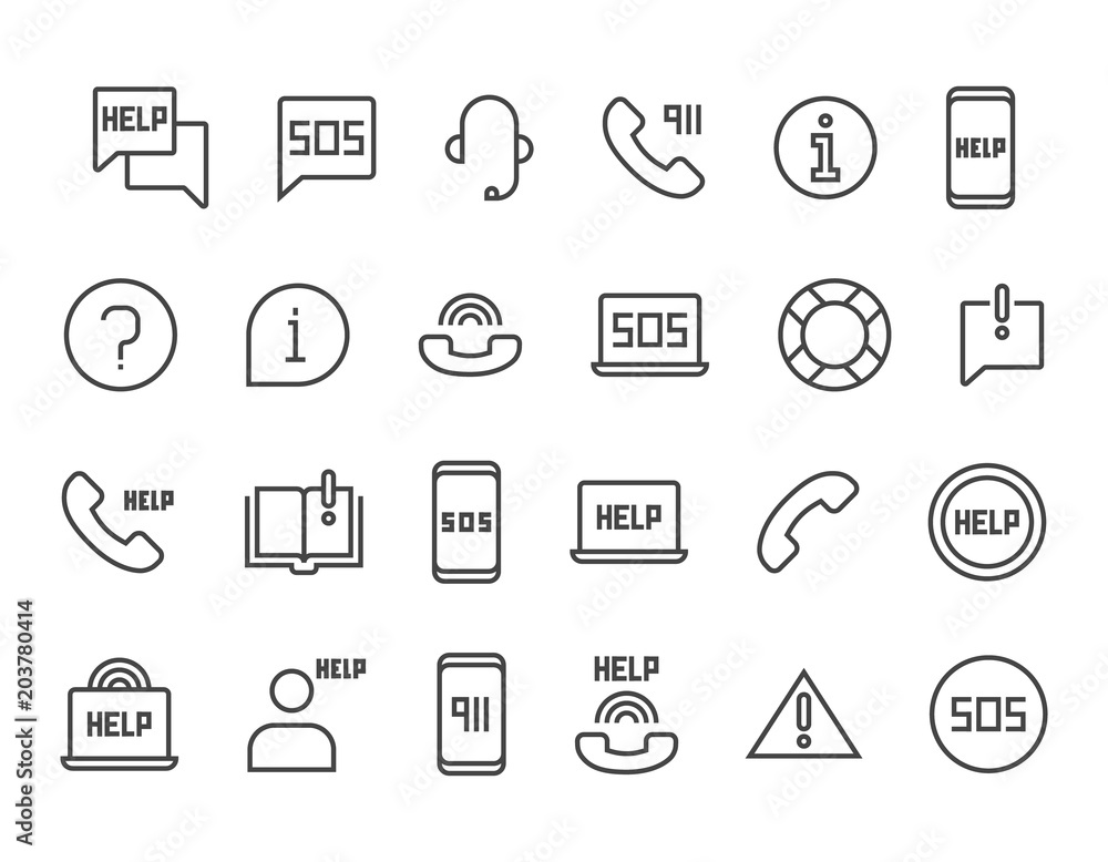 Poster simple set of help and support related vector line icons. contains such icons as phone assistant, on