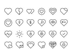 Set of Heart Love,Heart Lock,Heart Search,Related Editable Stroke. 48x48 Pixel Perfect.