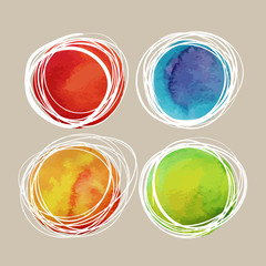 Watercolor colorful stain with white lines. Vector illustration