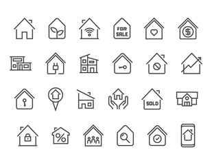 Set of House Home Icons Vector Editable Stroke.48x48 Pixel Perfect.