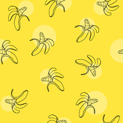 Vector Illustration. Hand draw banana pattern. Seamless pattern with yellow banana for design