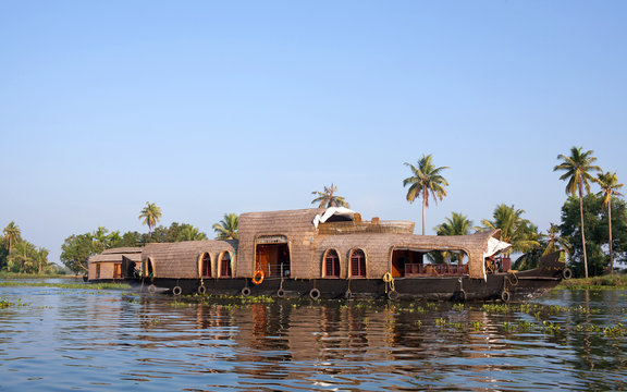 Houseboat on backwaters in Kerala, South India