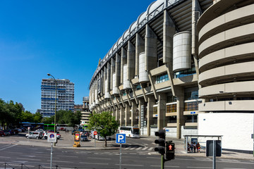 Fototapeta premium Spain, Madrid, VIEW OF CITY STREET AGAINST CLEAR SKY