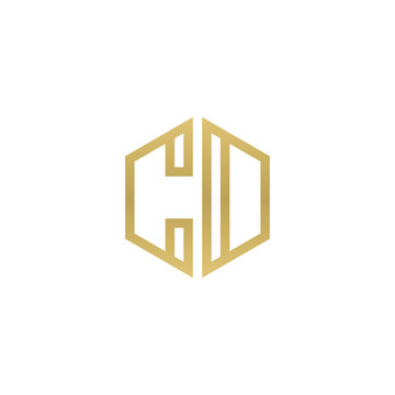 recommend clip art: Initial letter CD, CO, minimalist line art hexagon shape logo, gold color