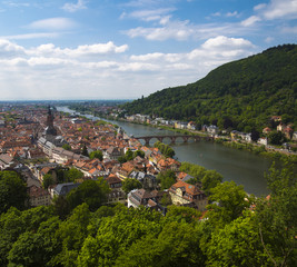 View from Heidelberg Castle to Heidelberg and Neckar_Heidelberg, Baden Wuerttemberg, Germany