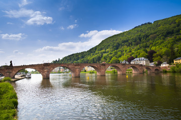 Fototapeta na wymiar The Neckar with the old bridge near Heidelberg_Heidelberg, Baden Wuerttemberg, Germany
