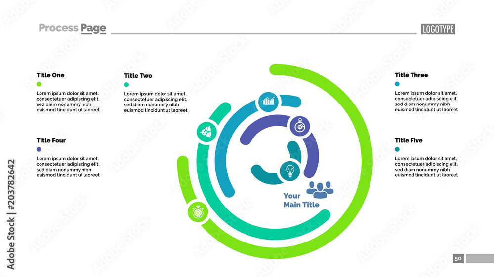 Poster six layer donut chart slide template