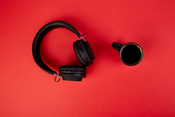 Black Headphones and cup of coffee