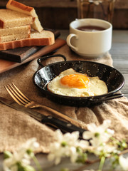 fried eggs (superfood) - healthy food  (the food is balanced).  Food background