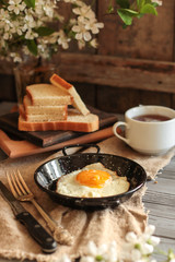 fried eggs (superfood) - healthy food  (the food is balanced).  Food background