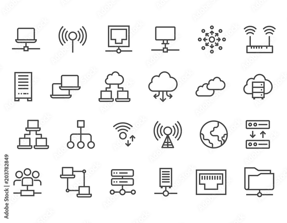 Poster set of network icons vector icons.editable stroke.pixel perfect 48x48 size icons