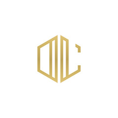 Initial letter DL, OL, minimalist line art hexagon shape logo, gold color