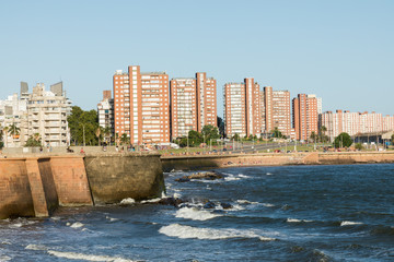 Residential buildings at boulevard in Montevideo, Uruguay. Montevideo is the capital and the...