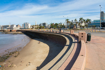 Fototapeta na wymiar Residential buildings at boulevard in Montevideo, Uruguay. Montevideo is the capital and the largest city of Uruguay.