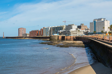 Obraz premium Residential buildings at boulevard in Montevideo, Uruguay. Montevideo is the capital and the largest city of Uruguay.