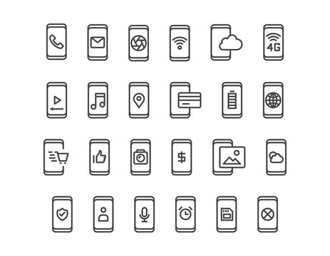 Set of Smartphones Mobiles devices vector icons.Editable Stroke.Pixel Perfect 48x48 Size Icons