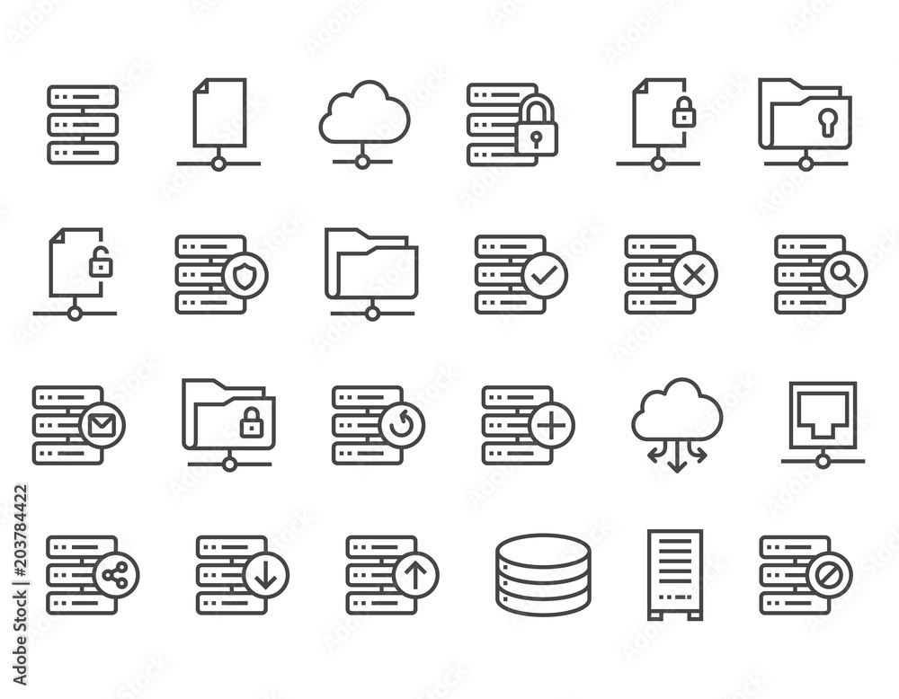 Poster set of network and server icon set editable stroke. 48x48 pixel perfect.