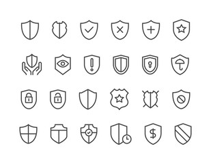 Set of Shield Safe Icons Protection Editable Stroke.48x48 Pixel Perfect.