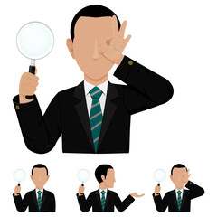 Set of businessman is holding a magnifying glass on transparent background