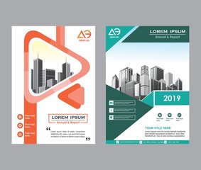 modern cover, brochure, layout for annual report with city background
