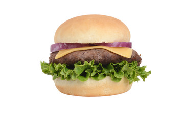 isolated homemade hamburger with lettuce and cheese