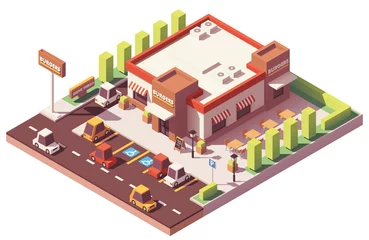 Garden poster Restaurant Vector isometric low poly fast food restaurant