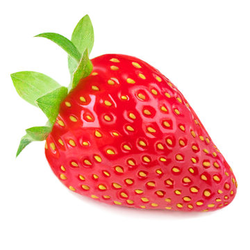 Isolated Strawberry. Fresh ripe whole strawberry fruit isolated on white background, close up image.