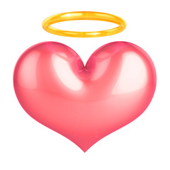 Angel heart pink saint love God nimb halo icon. Valentine's Day, romantic emotion, paradise, heaven symbol concept. 3d illustration isolated - obrazy, fototapety, plakaty