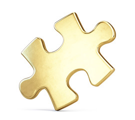 Obraz premium Gold puzzle piece isolted on white. 3d rendering
